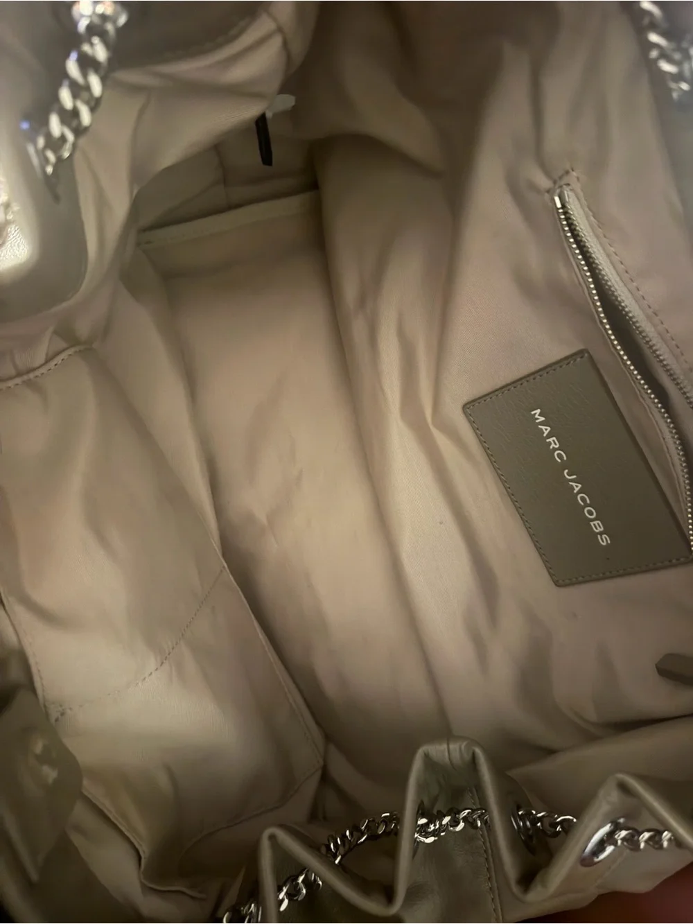 Marc Jacobs Taupe Leather The Sack Bag Duffel with Chain-Strap. Like new